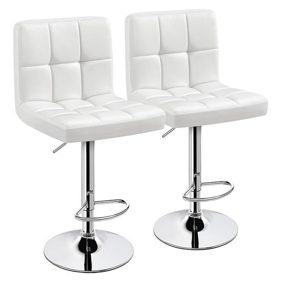 BOBOKY Bar Stools Set of 2, PU Leather Adjustable Swivel Barstools, Armless Hydraulic Kitchen Counter Bar Stool, Kitchen Island Chairs Set of 2, White