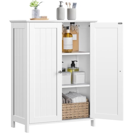BOBOKY Bathroom Floor Cabinet, Freestanding Storage Organizer with Adjustable Shelves and Double Doors, 3-Tier Modern Cabinet for Living Room Bedroom,24″ L × 12″ W × 32″ H,White