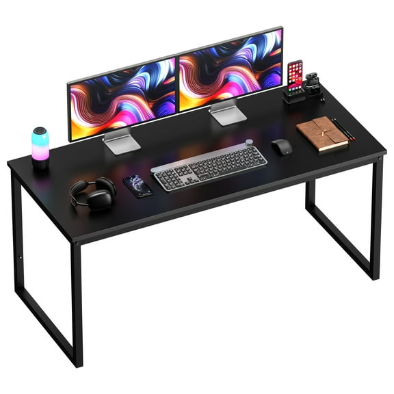 BOBOKY Computer Desk, Modern Office Desk with 2-Tier Storage Shelf, Large Writing Study Table for Home Office, Easy Assembly Workstation.55" Black