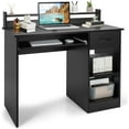 thumbnail image 1 of BOBOKY Desk with Drawer & Keyboard Tray, 22 Inch Wide Modern Study Writing Desk with Desktop Hutch & Storage Shelves, Home Office Desk for Teens, Wood PC Laptop Desk, Desk for Bedroom,Black, 1 of 9