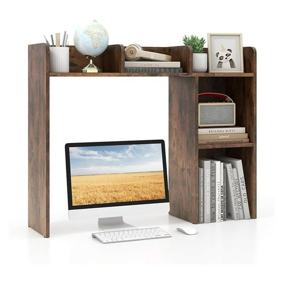 BOBOKY Desktop Bookshelf, Wood Desktop Organizer Shelf with 5 Shelves for Computer Table, Countertop Display Rack, Desk Organizer Shelf, Desk Hutch Dorm for Top of Desk, Home Office, Brown