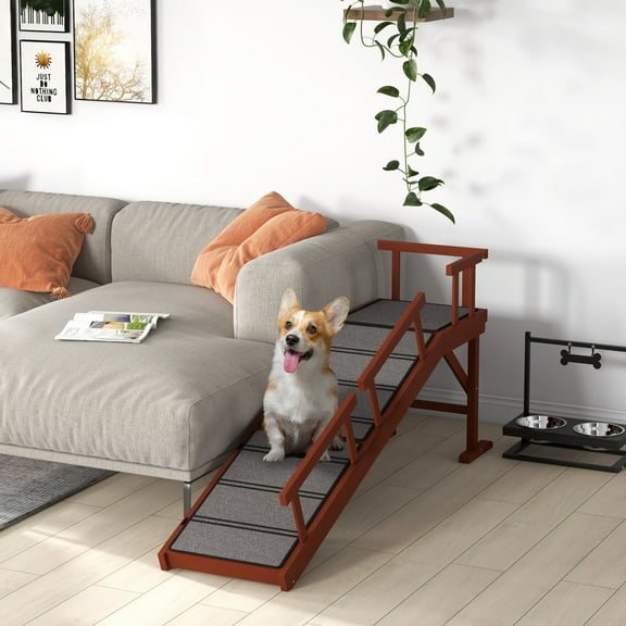 BOBOKY Dog Ramp with Removable Guardrails & Non-Slip Surface, Lightweight Wooden Pet Ramp for Small Medium Dogs, Car Couch Bed High Furniture.59.8"L x 15.7"W x 27.8"H