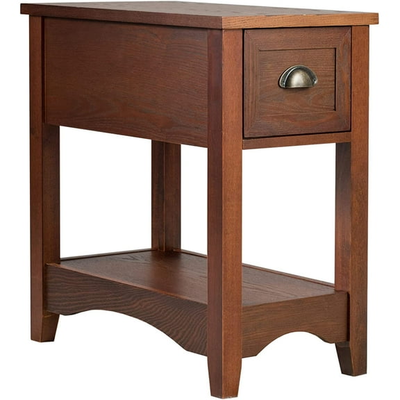 BOBOKY End Table with Drawer, Retro Narrow Side Table, Nightstand with Solid Wood & Stroage Shelf, Bedside Table for Living Room Bedroom Small Space Home Office (1, Walnut)