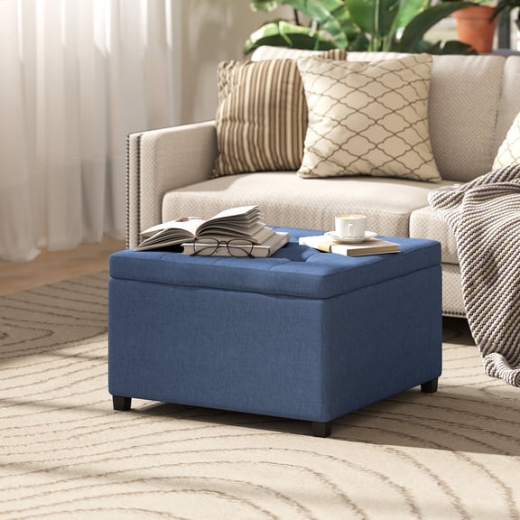 BOBOKY Fabric Tufted Storage Ottoman with Flip Top Lid, Sturdy Metal Hinge Bench Seat for Living Room, Coffee Table, Footstool, Chest Organizer.Blue