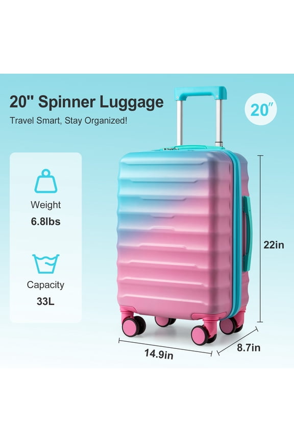 Gradient Pink Hardshell Expandable Luggage Suitcases with Built-In TSA Lock 360° Spinner Wheels Lightweight Checked Carry On Bag.20 in