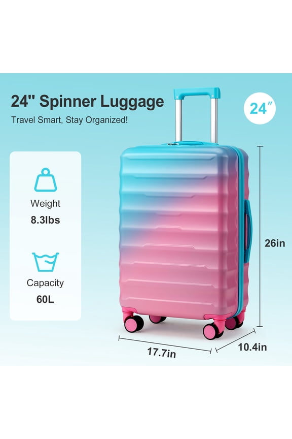 Gradient Pink Hardshell Expandable Luggage Suitcases with Built-In TSA Lock 360° Spinner Wheels Lightweight Checked Carry On Bag.24 in