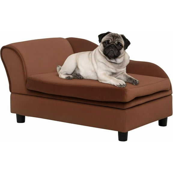 BOBOKY Luxury Fancy Dog Couch with Hidden Storage, Small Dog Sofa Bed with 2" Soft Foam, Modern Pet Furniture for Puppies & Little Breeds,Brown