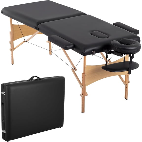 BOBOKY Massage Bed Portable 2 Fold Massage Table 28 Inch Wide Adjustable Height Professional Lash Spa Bed for Home Travel Facial Salon Use by Massage Therapists Estheticians.Black