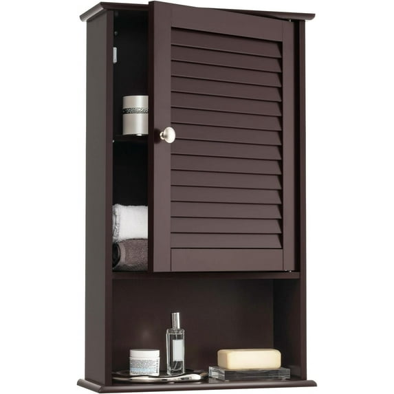 BOBOKY Medicine Cabinet, Wall Mounted Bathroom Cabinet Single Door Wooden Bathroom Wall Cabinet with Adjustable Shelf, 6.5"D x 16.5"W x 27.5"H,Brown