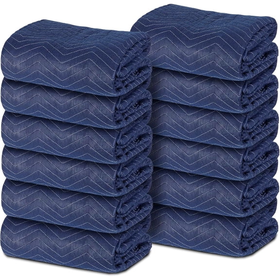 BOBOKY Moving Blankets 12 Pack - 80"x72" Heavy Duty Furniture Pads (35 lbs/dz), Quilted Packing Blankets for Shipping, Moving Supplies, Home Protection & Professional Use.Dark Blue