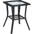 thumbnail image 1 of BOBOKY Outdoor Side Table with Storage Wicker Patio Side Table, Tempered Glass Top End Table for Balcony Porch Deck, 18"D x 18"W x 22.6"H,Black, 1 of 8