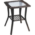 thumbnail image 1 of BOBOKY Outdoor Side Table with Storage Wicker Patio Side Table, Tempered Glass Top End Table for Balcony Porch Deck, 18"D x 18"W x 22.6"H,Brown, 1 of 7