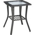 thumbnail image 1 of BOBOKY Outdoor Side Table with Storage Wicker Patio Side Table, Tempered Glass Top End Table for Balcony Porch Deck, 18"D x 18"W x 22.6"H,Grey, 1 of 8