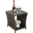 thumbnail image 1 of BOBOKY Outdoor Wicker Side Table Patio Side Tables for Outside, Tempered Glass Top Wicker Table with Storage End Table for Balcony Porch Deck, 17.8"D x 20"W x 17.8"H,Brown, 1 of 7