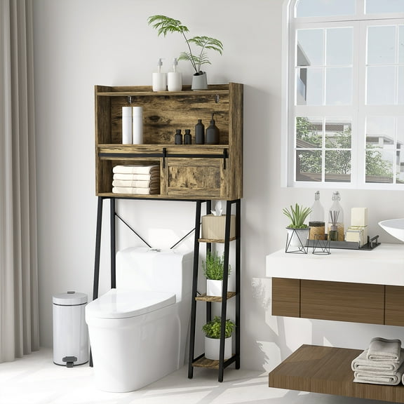 BOBOKY Over The Toilet Storage Cabinet Space Saving Bathroom Organizer with Shelves for Small Bathroom Apartment.Brown