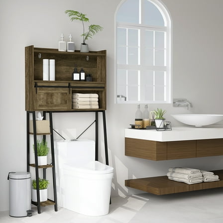 BOBOKY Over The Toilet Storage Cabinet Space Saving Bathroom Organizer with Shelves for Small Bathroom Apartment.Coffee