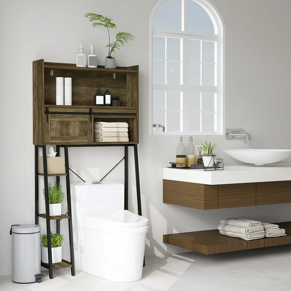 BOBOKY Over The Toilet Storage Cabinet Space Saving Bathroom Organizer with Shelves for Small Bathroom Apartment.Coffee