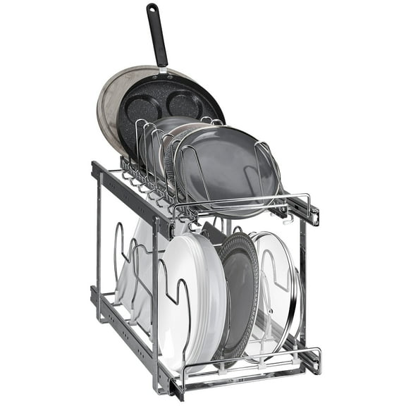 BOBOKY Pan and Pot Rack Organizer 2-Tier Expandable Lid Holder, Under Cabinet Storage for Pots Pans Lids, Saves Space 12 Inch Wide.