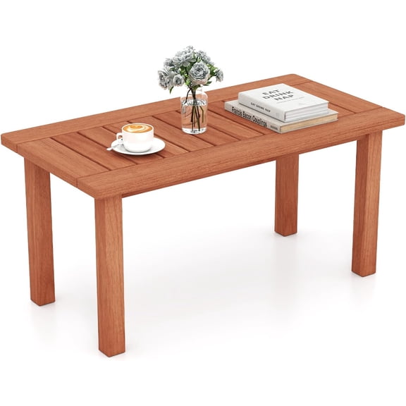BOBOKY Patio Wood Coffee Table, Solid Acacia Wood Side Table with Slatted Tabletop, Outdoor Square Table for Backyard, Porch, Balcony, Teak Wood,35.5 x 18 inches