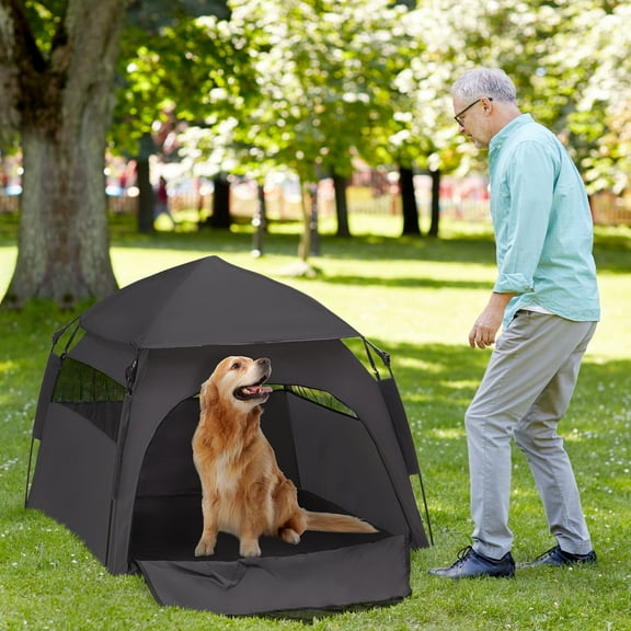 BOBOKY Pop Up Dog Tent for X-Large Large Dogs, Portable Pet Play Pen with Carrying Bag & Mesh Windows, Indoor Outdoor Travel Camping Carrier.Dark Gray