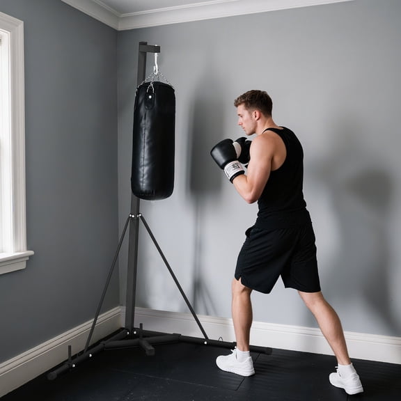 BOBOKY Punch Bag Stand for Heavy Bag Foldable and Height Adjustable Boxing MMA Training Stand for Home Gym.