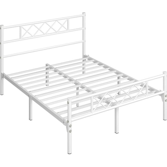 BOBOKY Queen Size Metal Platform Bed Frame Mattress Foundation with Headboard and Footboard No Box Spring Needed Under Bed Storage Steel Slats White