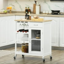 BOBOKY Rolling Kitchen Cart with Wine Rack and Cabinet Mobile Kitchen Island for Food Prep Storage and Dining.White