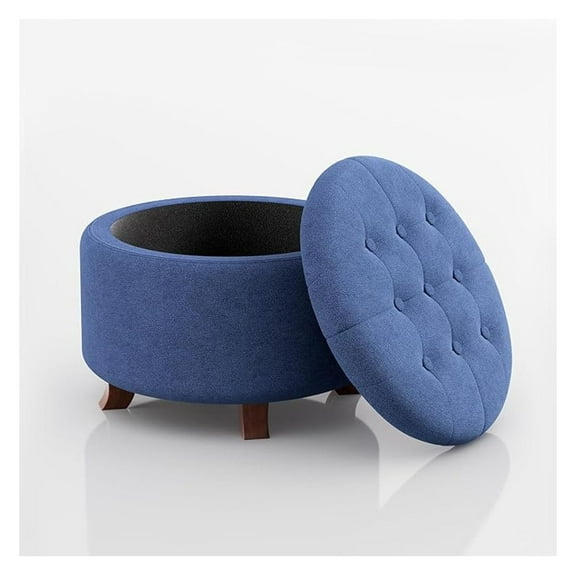 BOBOKY Round Ottoman, Ottoman with Storage, 24.5 Dia. x 17 H Inches Foot Rest Stool with Legs for Bedroom, Living Room, Decorative Home Furniture, Navy Blue