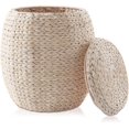 thumbnail image 1 of BOBOKY Round Storage Basket with Lid - Handwoven Water Hyacinth Organizer for Laundry, Blankets, Plants, Bedroom, Living Room, Home Office,Whitewash, 1 of 6