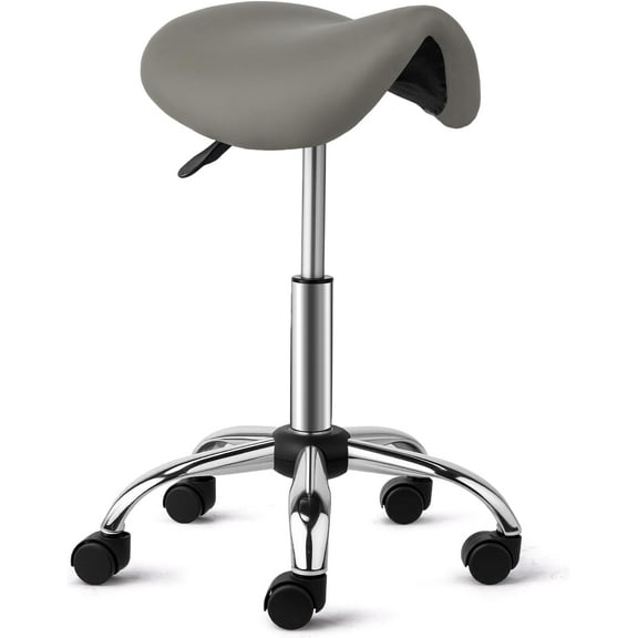 BOBOKY Saddle Stool Rolling Chair, Ergonomic Saddle Chair with Swivel Wheels, Adjustable Hydraulic Stylist Cutting Stool for Salon Tattoo Massage Office Medical,Grey