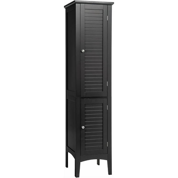 BOBOKY Tall Bathroom Storage Cabinet, 5-Tier Wooden Freestanding Tower Cabinet Floor Organizer, Narrow Storage Floor Cabinet w/2 Doors & Shelves for Bathroom Living Room Kitchen,Black