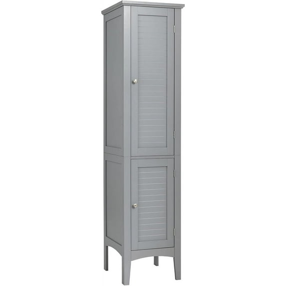 BOBOKY Tall Bathroom Storage Cabinet, 5-Tier Wooden Freestanding Tower Cabinet Floor Organizer, Narrow Storage Floor Cabinet w/2 Doors & Shelves for Bathroom Living Room Kitchen,Grey