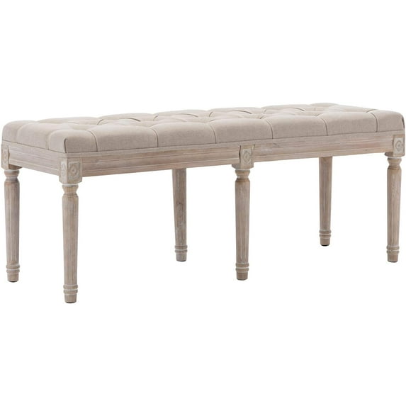 BOBOKY Tufted Entryway Bench, Rustic Upholstered Storage Ottoman with Solid Wood Legs, Hallway Console Bench for Living Room Entryway, Removable Cushion and Easy Assembly.3 Seat Beige-18.5“h