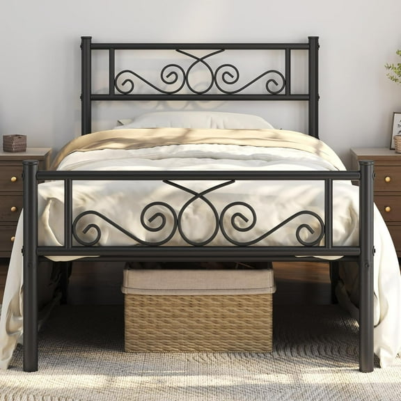 BOBOKY Twin XL Bed Frames Metal Platform Bed with Headboard and Footboard No Box Spring Needed Easy Assembly,Under-Bed Space: 12.6''/Black/Twin XL Bed