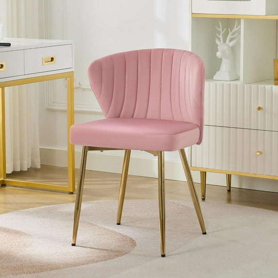 BOBOKY Vanity Chair with Golden Legs, Modern Makeup Chair with Back, Small Accent Chair for Bedroom Living Room, Cute Vanity Stool, Compact Upholstered Seat.Pink,1 PC