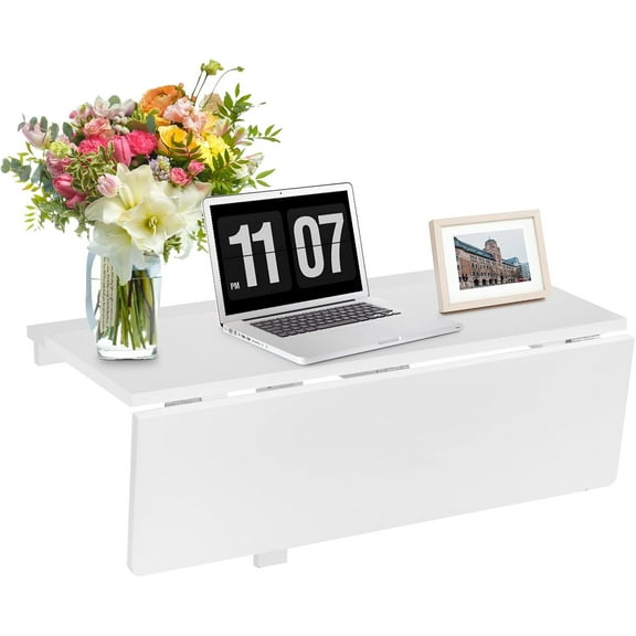 BOBOKY Wall Mounted Folding Table, 31.5" x 23.5" Drop-Leaf Floating Writing Desk for Small Spaces, Space-Saving Fold Down Laptop Workstation for Kitchen, Bedroom, Laundry Room, Study Room,White