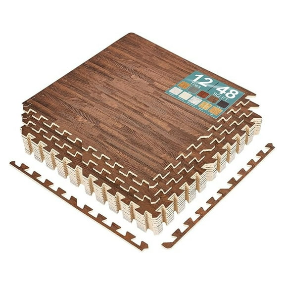 BOBOKY Wood Grain Floor Tiles Foam Mat EVA Interlocking Mats Tile 3/8-Inch Thick Flooring Wood Puzzle Exercise Mats w/Borders - Home Playroom Basement, Apartment, Trade Show, Baby, Dance