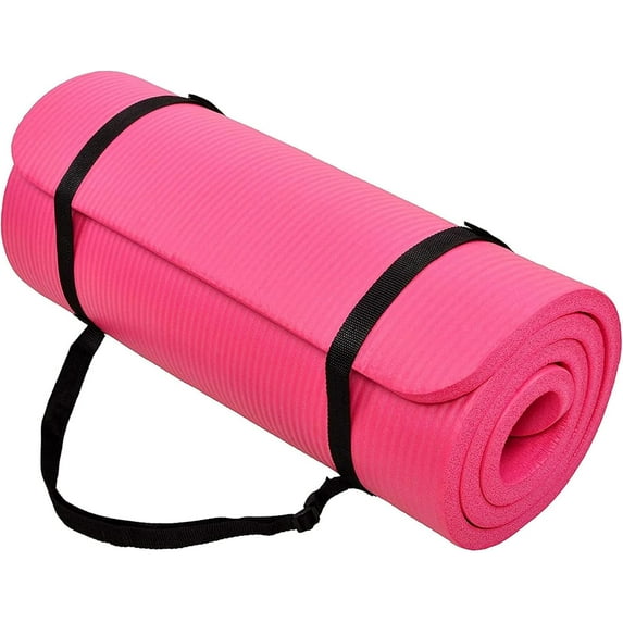BOBOKY Yoga Mat 1-Inch Extra Thick High-Density Exercise Mat with Non-Slip Surface & Carry Strap for Men & Women Tear-Resistant Pilates Workout Mat for Home Gym, Floor Fitness,Pink