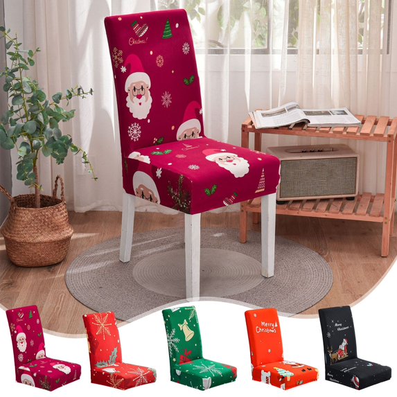 BOBOMOTI Christmas Chair Covers for Dining Room Elastic Stretchable Washable Protective Cover for Christmas Indoor Party Decor
