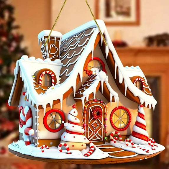 BOBOMOTI Christmas Gingerbread House Ornaments Plastic Sugar Cookie House Hanging Decorations for Christmas Tree Decor