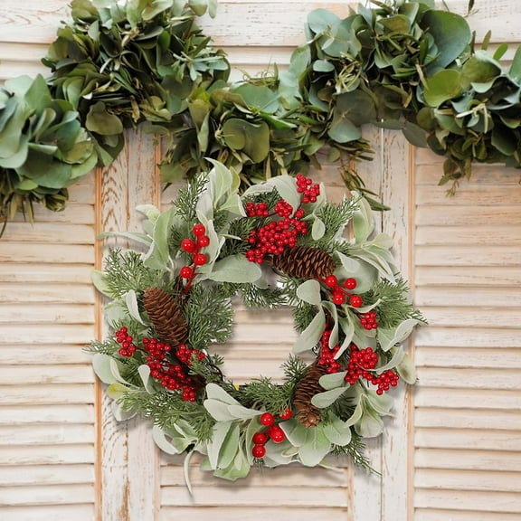 BOBOMOTI Christmas Wreath Decorations, Christmas Red Beaded Berry Wreath, Indoor Wreath Christmas Decor Hanging Garland