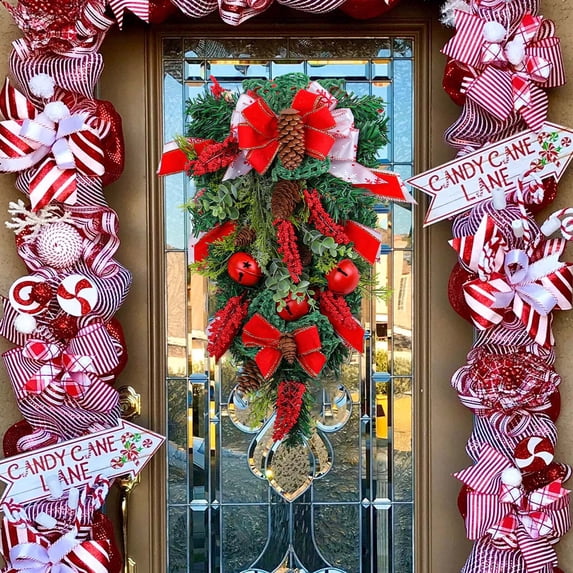 BOBOMOTI Christmas Wreath for Front Door 20 inch Artificial Christmas Bow Wreath for Indoor Outdoor Christmas Decorations Clearance
