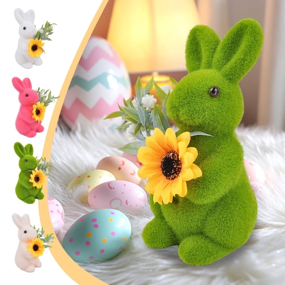 BOBOMOTI Easter Bunny Decorations Flocked Bunny Spring Table Centerpieces Indoor Decor Easter Gifts for Kids