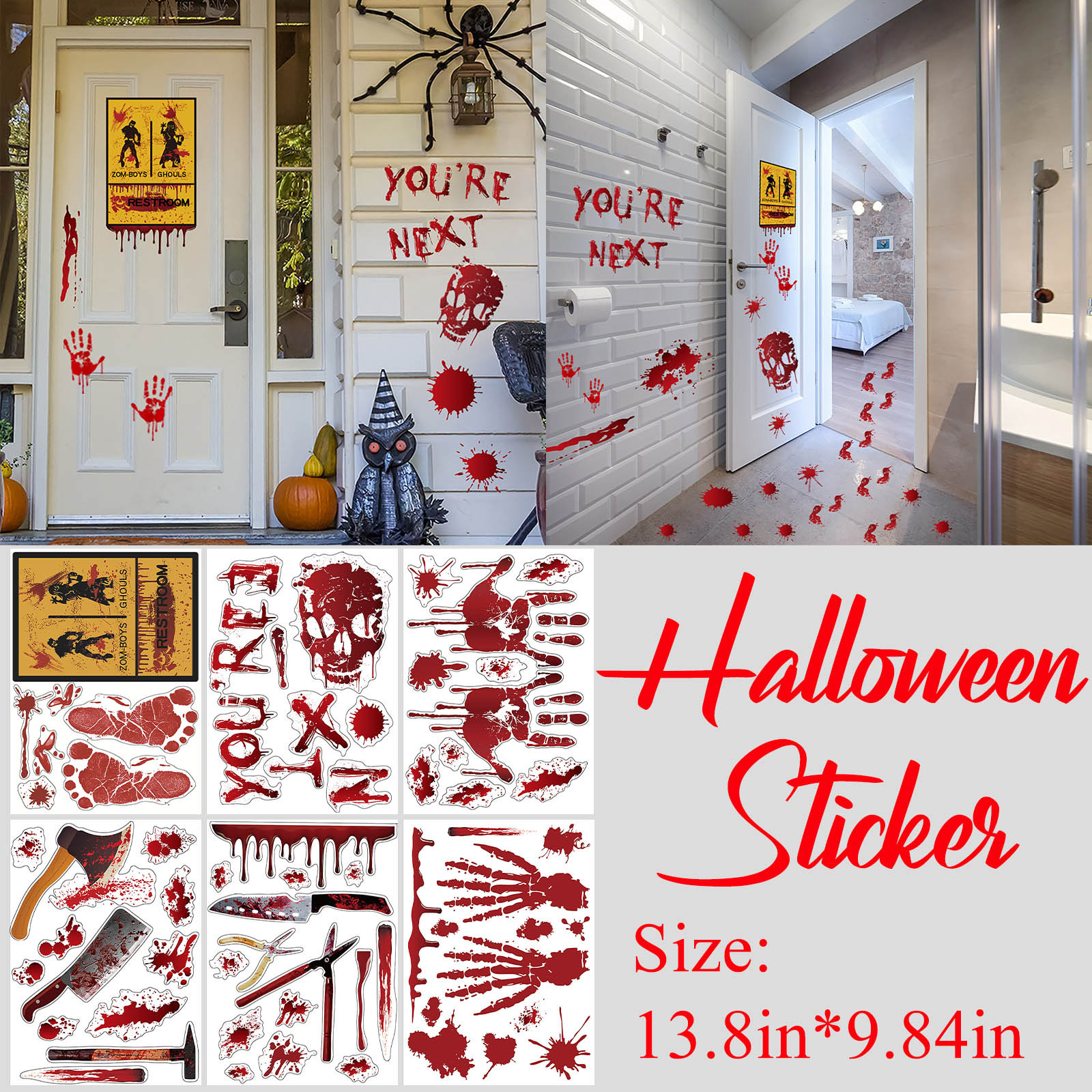 BOBOMOTI Halloween Decorations Bloody Handprint Window Clings for Halloween Party Decorations Scary Halloween Reusable Window Stickers Wall Decor