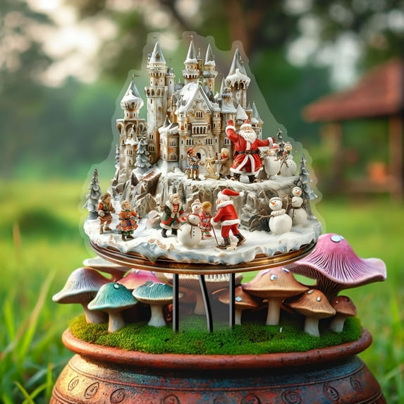 BOBOMOTI Outdoor Christmas Decorations Santa Claus and Snow Castle Sunny Garden Stake for Garden Yard Merry Christmas Decorations
