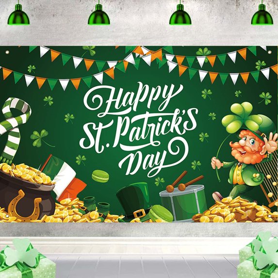 BOBOMOTI St. Patrick's Banner Decorations Happy St Patricks Day Backdrops 71x45 Inch St Patricks Outdoor Decor for Irish-Themed Party