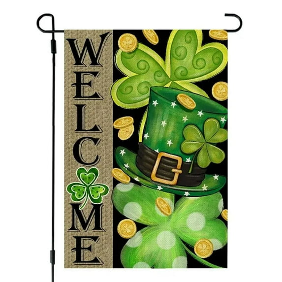 BOBOMOTI St Patricks Day Decorations Shamrocks Garden Flag for Irish Holiday Party Outdoor Decor 12x18 Inch Double Sided