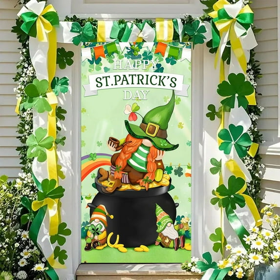 BOBOMOTI St Patricks Day Door Cover Decorations Happy St Patricks Day Door Cover Green Irish Holiday Party Supplies