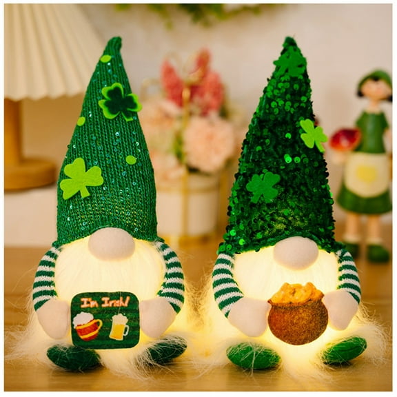 BOBOMOTI St Patricks Day Gnomes Decorations with Lights Handmade Plush Tomte Swedish Scandinavian Gnome for Irish Party Supplies