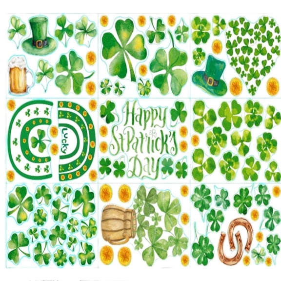 BOBOMOTI St Patricks Day Wall Stickers 9 Sheet Green Shamrock Windows Wall Decals for t Patrick's Day Decorations Party Supplies